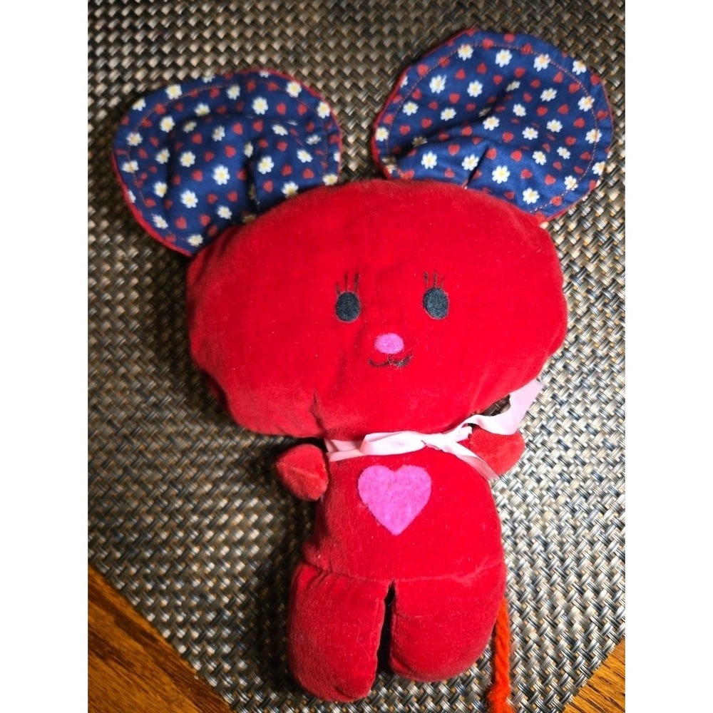 Vintage 1970s Hallmark "Reddy" Plush Mouse  Red Velvet Pink Heart Valentine